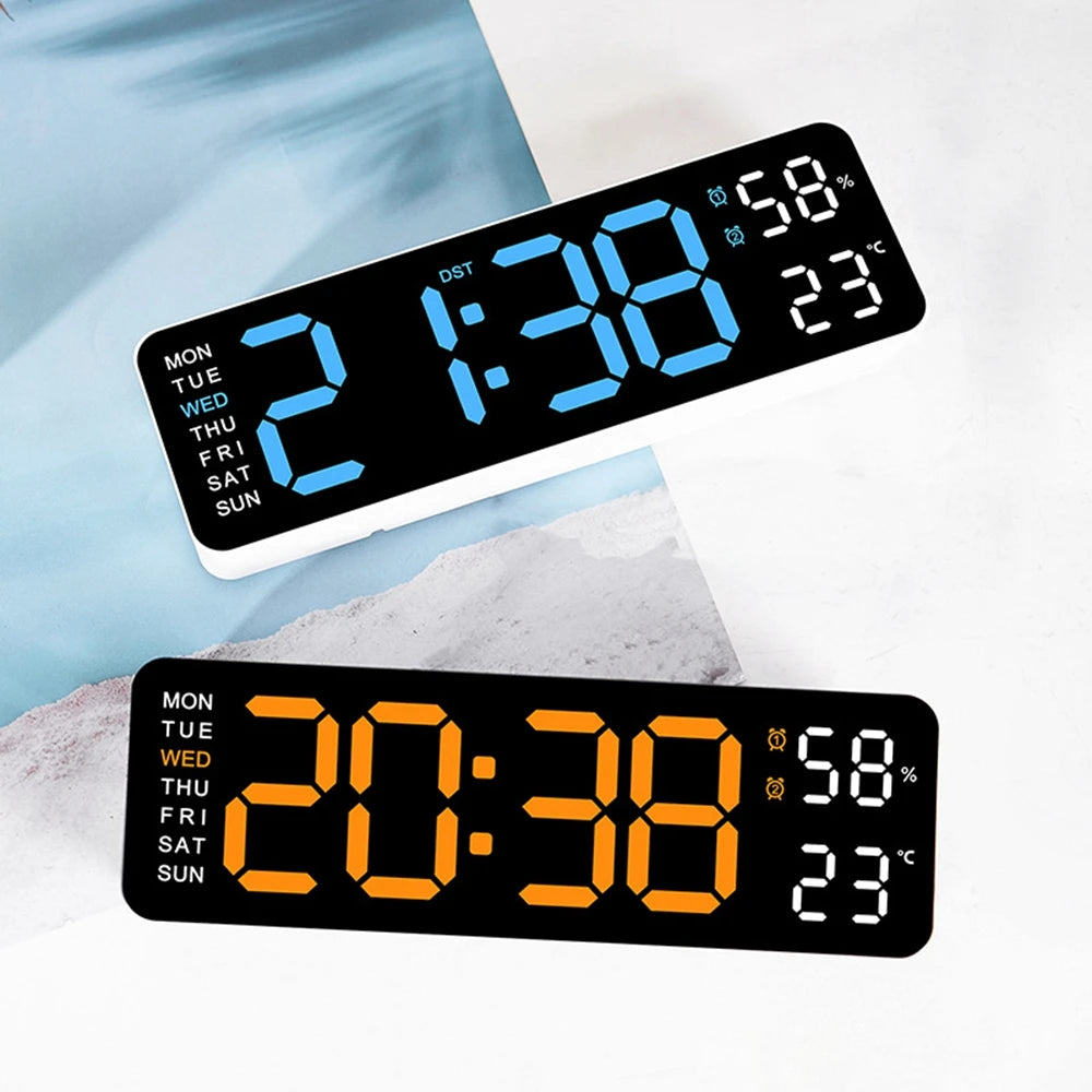 Large Digital LED Wall Clock with Temperature, Humidity & Alarm