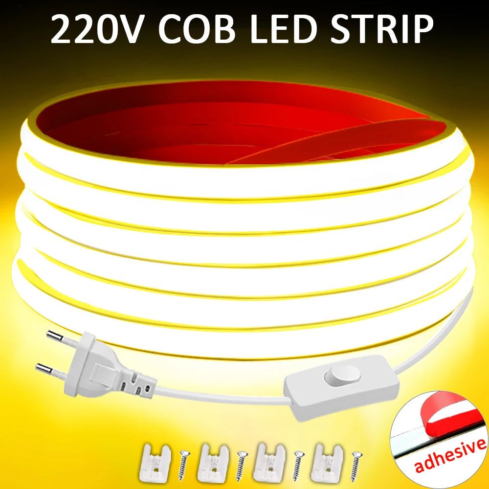 220V Waterproof COB LED Strip for Bedroom, Kitchen & Outdoor