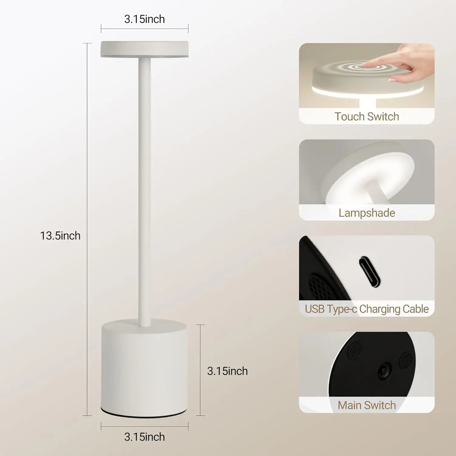 Rechargeable LED Table Lamp with Touch Sensor for Bedroom