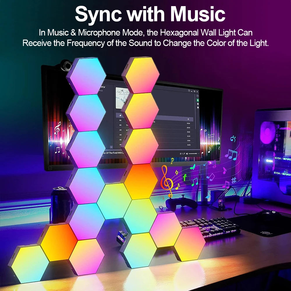 RGB Smart Hexagonal Wall Lamp with Music Rhythm & App Control