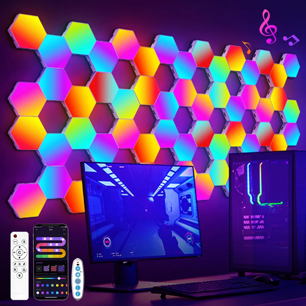 RGB Smart Hexagonal Wall Lamp with Music Rhythm & App Control