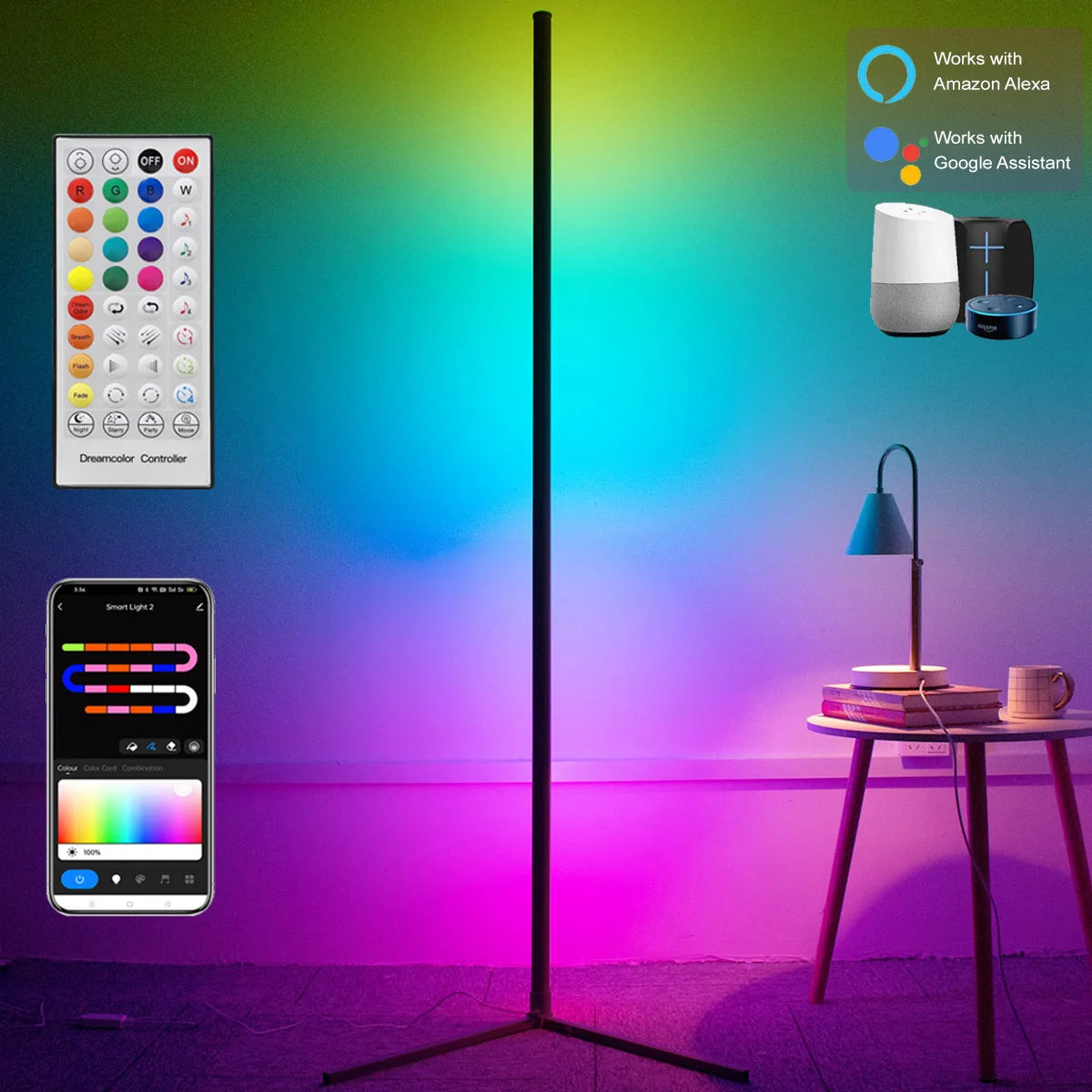 160cm Smart Tuya RGB Corner Floor Lamp with Alexa Control