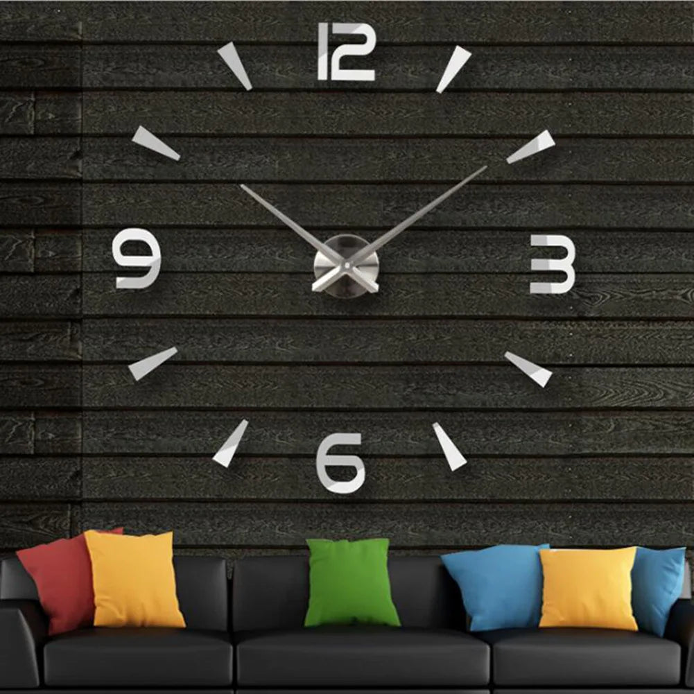 Large 3D DIY Acrylic Mirror Wall Clock for Living Room & Bedroom