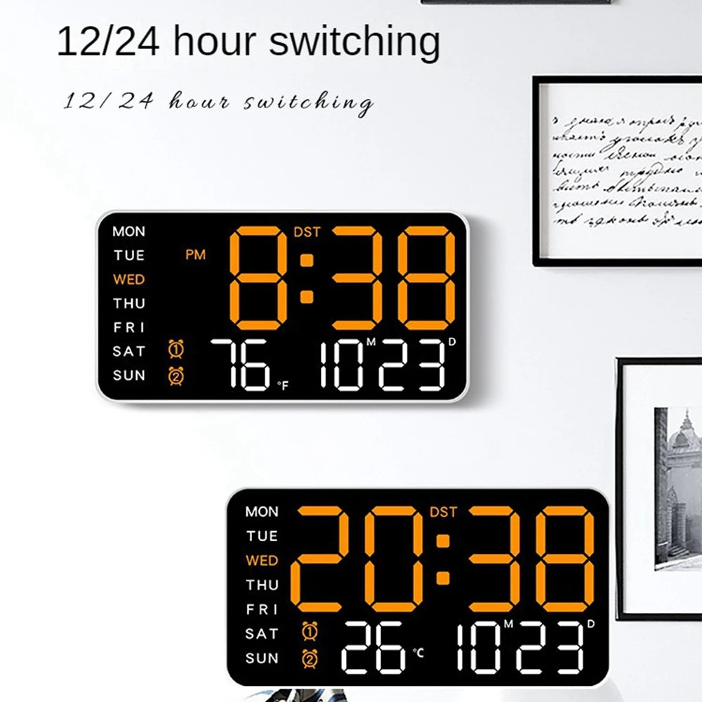 LED Digital Wall Clock with Temperature, Date, Voice Control